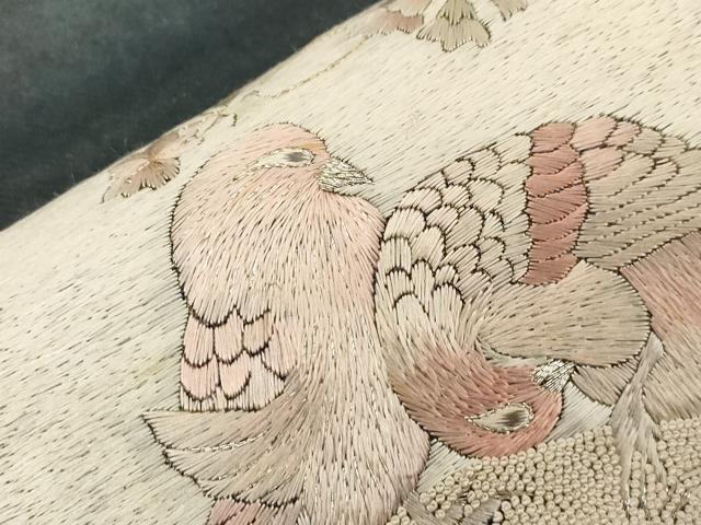 平和屋着物▼中国三大刺繍　相良刺繍　太鼓柄袋帯　地紙花鳥文　金銀糸　引箔　正絹　逸品　CABC8774dy