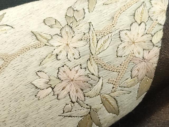 平和屋着物▽中国三大刺繍 相良刺繍 太鼓柄袋帯 地紙花鳥