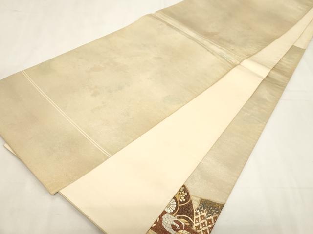 平和屋着物▼太鼓柄袋帯 扇面短冊飛鶴花文 金彩 正絹 逸品 CABC8786dy