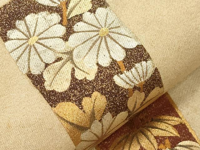平和屋着物▼太鼓柄袋帯 扇面短冊飛鶴花文 金彩 正絹 逸品 CABC8786dy