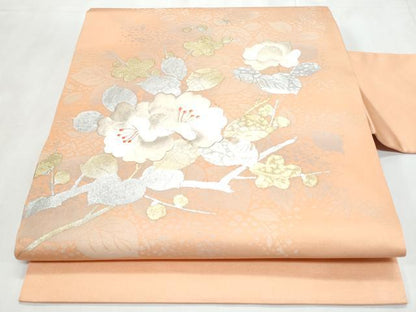 平和屋着物◎九寸名古屋帯　刺繍　枝花文　金銀糸　正絹　逸品　CABC8808fb