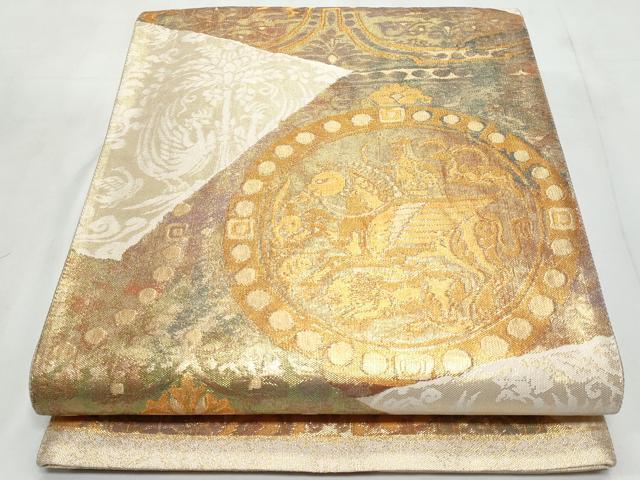 平和屋着物◎六通柄袋帯　狩猟文　金糸　正絹　逸品　CABC8830fb