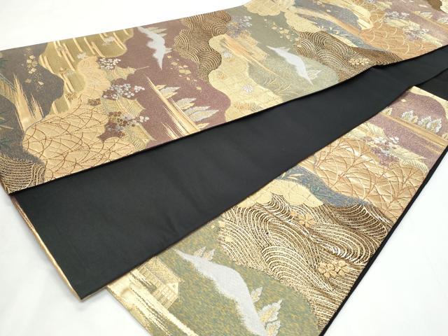 平和屋着物◎六通柄袋帯　唐織　洛西趣景　紫峰水明　金糸　正絹　逸品　CABC8832fb
