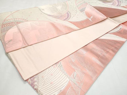 平和屋着物◎六通柄袋帯　唐織　孔雀　銀糸　正絹　逸品　CABC8834fb