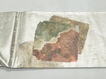 平和屋着物◎九寸名古屋帯　破れ色紙花文　金彩　正絹　逸品　CABC8843fb