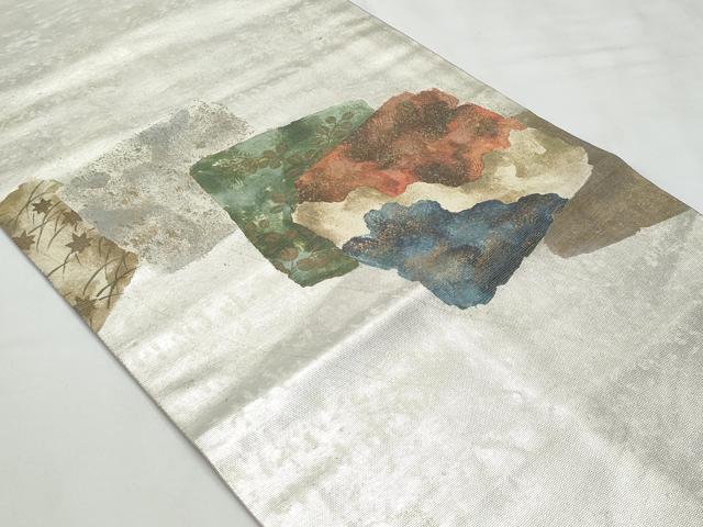 平和屋着物◎九寸名古屋帯　破れ色紙花文　金彩　正絹　逸品　CABC8843fb