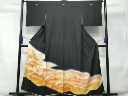 平和屋着物■豪華黒留袖 飛鶴文 暈し染め 金彩 正絹 逸品 CABC8859fb
