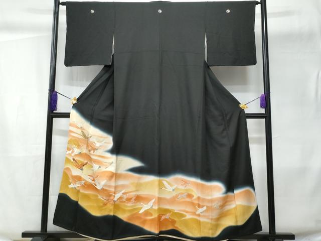 平和屋着物■豪華黒留袖 飛鶴文 暈し染め 金彩 正絹 逸品 CABC8859fb