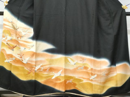 平和屋着物■豪華黒留袖 飛鶴文 暈し染め 金彩 正絹 逸品 CABC8859fb
