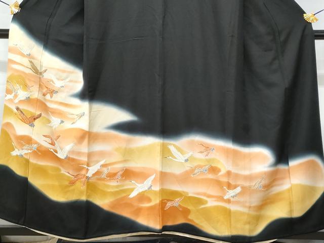 平和屋着物■豪華黒留袖 飛鶴文 暈し染め 金彩 正絹 逸品 CABC8859fb