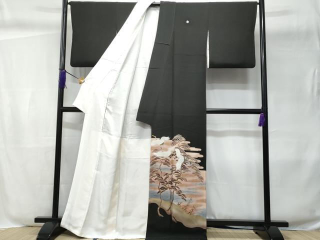 平和屋着物■豪華黒留袖 刺繍 立波飛鶴枝松文 暈し染め 金彩 正絹 逸品 CABC8860fb