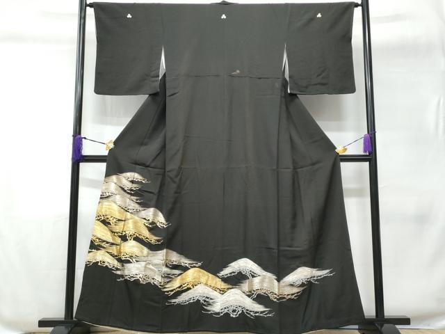 平和屋着物■豪華黒留袖 総刺繍 枝松文 金銀糸 正絹 逸品 CABC8869fb