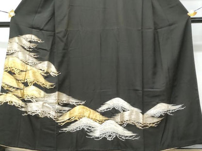 平和屋着物■豪華黒留袖 総刺繍 枝松文 金銀糸 正絹 逸品 CABC8869fb