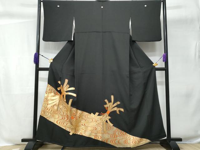 平和屋着物■豪華黒留袖 駒刺繍 束ね熨斗 金彩 正絹 逸品 CABC8870fb