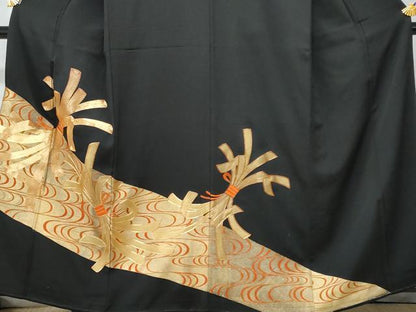 平和屋着物■豪華黒留袖 駒刺繍 束ね熨斗 金彩 正絹 逸品 CABC8870fb