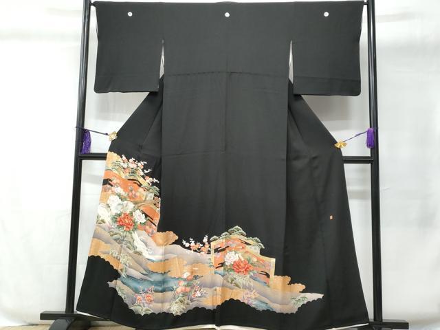 平和屋着物■豪華黒留袖 作家物 刺繍 尾長鳥屏風花文 金彩 正絹 逸品 CABC8894fb