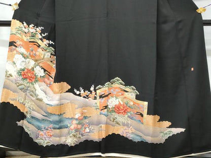 平和屋着物■豪華黒留袖 作家物 刺繍 尾長鳥屏風花文 金彩 正絹 逸品 CABC8894fb