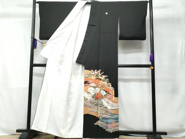 平和屋着物■豪華黒留袖 作家物 刺繍 尾長鳥屏風花文 金彩 正絹 逸品 CABC8894fb