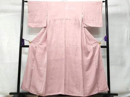 平和屋着物■上質な色無地 鴇色 遠山樹林地紋 正絹 逸品 CABC8899fb