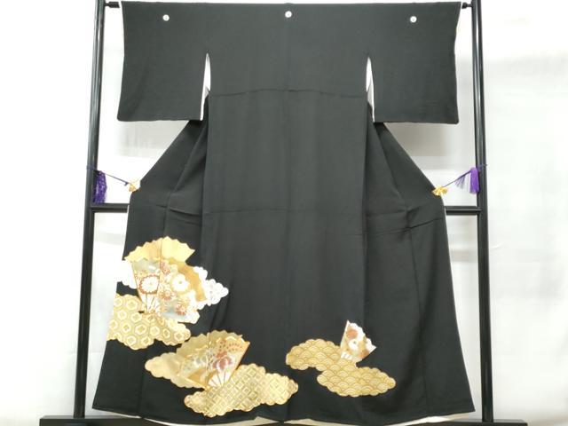 平和屋着物■豪華黒留袖 駒刺繍 雲取り扇面吉祥花文 金銀彩 正絹 逸品 CABC8903fb