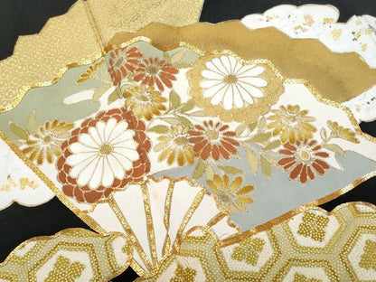 平和屋着物■豪華黒留袖 駒刺繍 雲取り扇面吉祥花文 金銀彩 正絹 逸品 CABC8903fb