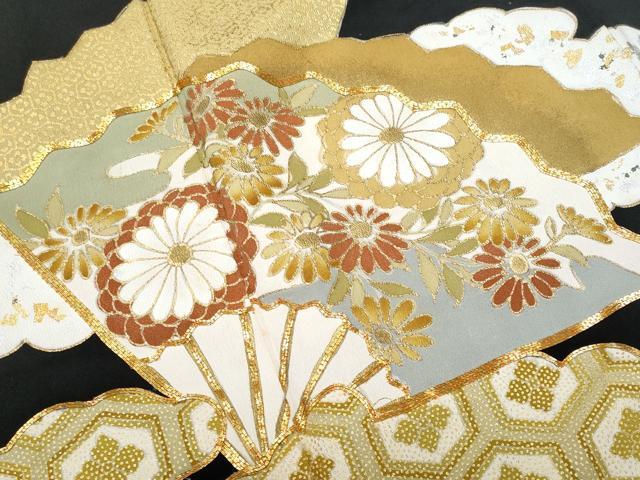 平和屋着物■豪華黒留袖 駒刺繍 雲取り扇面吉祥花文 金銀彩 正絹 逸品 CABC8903fb