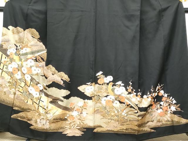 平和屋着物■豪華黒留袖 駒刺繍 休み鳥花文 正絹 逸品 CABC8925fb