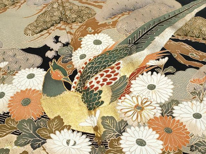 平和屋着物■豪華黒留袖 駒刺繍 休み鳥花文 正絹 逸品 CABC8925fb