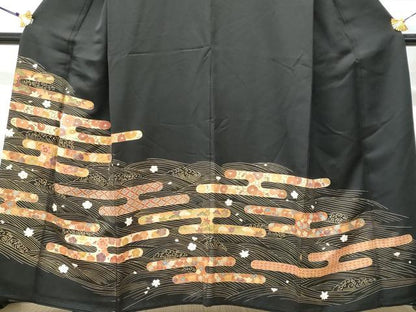 平和屋着物■豪華黒留袖 刺繍 立波エ霞吉祥花文 金彩 正絹 逸品 CABC8926fb