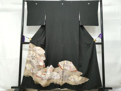 平和屋着物■豪華黒留袖 駒刺繍 地紙孔雀花文 金彩 正絹 逸品 CABC8928fb