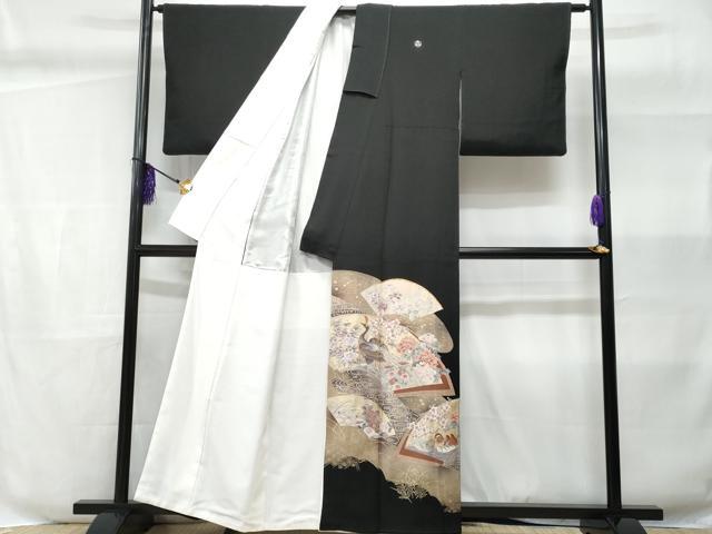 平和屋着物■豪華黒留袖 駒刺繍 地紙孔雀花文 金彩 正絹 逸品 CABC8928fb