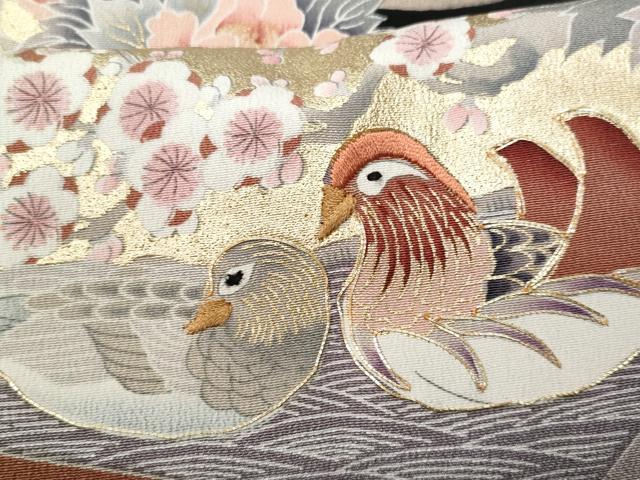 平和屋着物■豪華黒留袖 駒刺繍 地紙孔雀花文 金彩 正絹 逸品 CABC8928fb