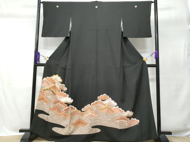 平和屋着物■豪華黒留袖 駒刺繍 青海波松文 金彩 正絹 逸品 CABC8959fb