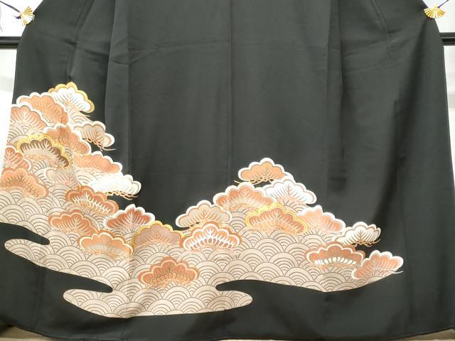 平和屋着物■豪華黒留袖 駒刺繍 青海波松文 金彩 正絹 逸品 CABC8959fb