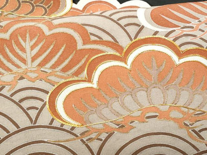 平和屋着物■豪華黒留袖 駒刺繍 青海波松文 金彩 正絹 逸品 CABC8959fb