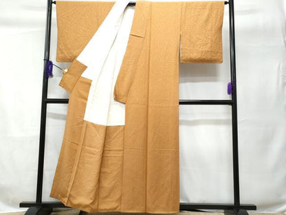 平和屋着物■上質な色無地　紗綾型地紋　狐色　正絹　逸品　CABC8965fb
