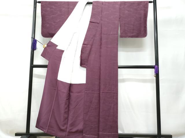 平和屋着物■上質な色無地 雲取り地紋 暗紅色 正絹 逸品 未使用 CABC8972fb
