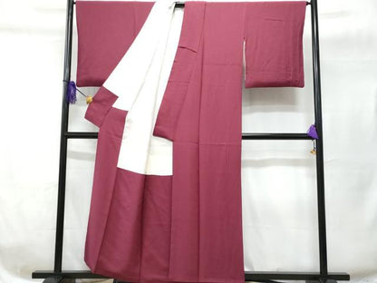 平和屋着物■上質な色無地 中紅色 正絹 逸品 CABC8975fb