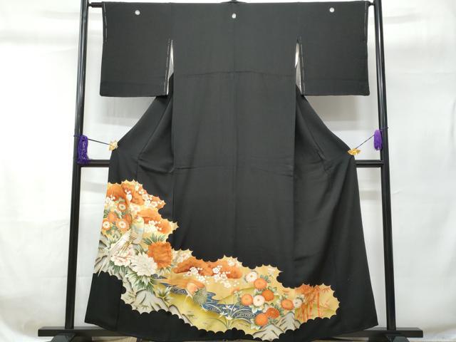 平和屋着物■豪華黒留袖 刺繍 尾長鳥流水松竹梅 金彩 正絹 逸品 CABC8983fb