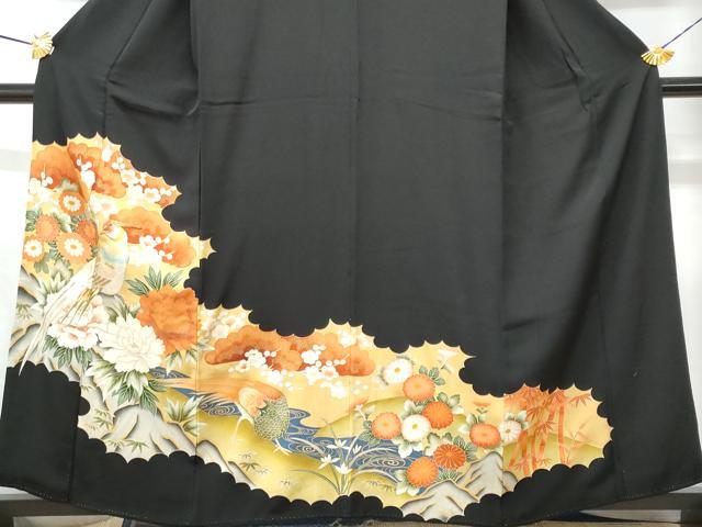 平和屋着物■豪華黒留袖 刺繍 尾長鳥流水松竹梅 金彩 正絹 逸品 CABC8983fb
