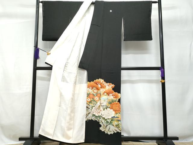 平和屋着物■豪華黒留袖 刺繍 尾長鳥流水松竹梅 金彩 正絹 逸品 CABC8983fb