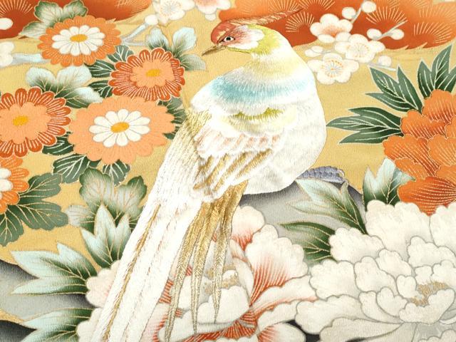 平和屋着物■豪華黒留袖 刺繍 尾長鳥流水松竹梅 金彩 正絹 逸品 CABC8983fb