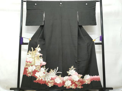平和屋着物■豪華黒留袖　刺繍　鳳凰草花文　暈し染め　金彩　正絹　逸品　CABC8986fb