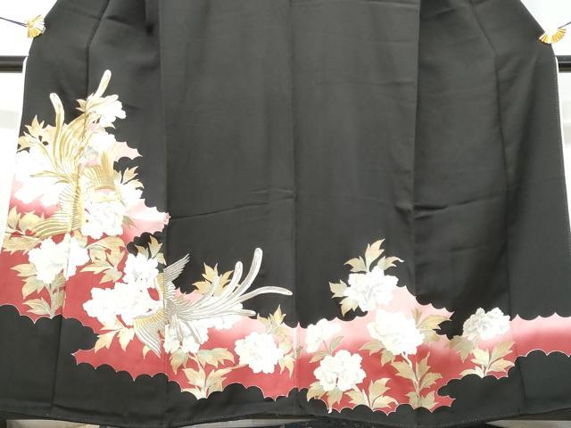 平和屋着物■豪華黒留袖　刺繍　鳳凰草花文　暈し染め　金彩　正絹　逸品　CABC8986fb