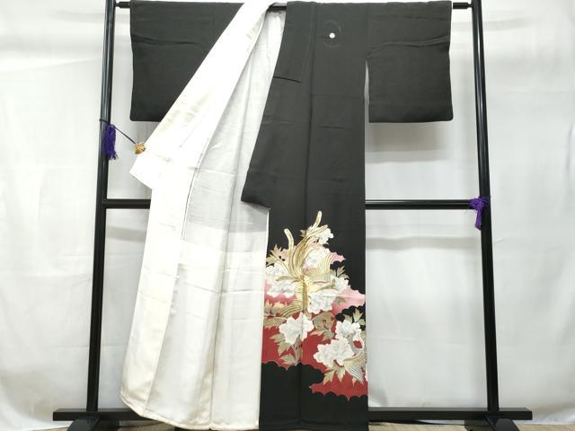平和屋着物■豪華黒留袖　刺繍　鳳凰草花文　暈し染め　金彩　正絹　逸品　CABC8986fb