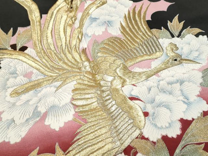 平和屋着物■豪華黒留袖　刺繍　鳳凰草花文　暈し染め　金彩　正絹　逸品　CABC8986fb