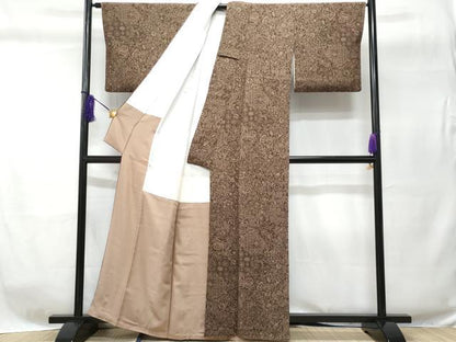 平和屋着物■上質な小紋　切嵌更紗花文　正絹　逸品　CABC8991fb