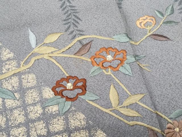 平和屋着物■訪問着 刺繍 枝花文 金彩 正絹 逸品 CABC9058fb