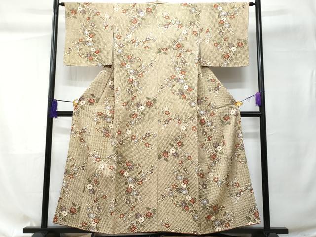 平和屋着物■上質な小紋 ふくれ織 枝花文 正絹 逸品 CABC9100fb