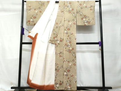 平和屋着物■上質な小紋 ふくれ織 枝花文 正絹 逸品 CABC9100fb